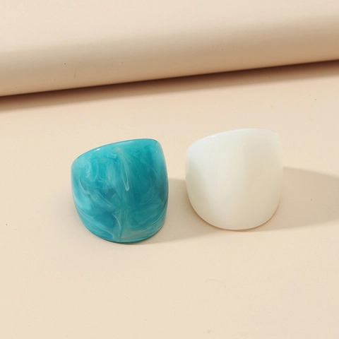 Chunky Dome Rings For Women Acrylic Resin Marble Pattern Minimalist Retro Contrast Color Fashion Jewelry
