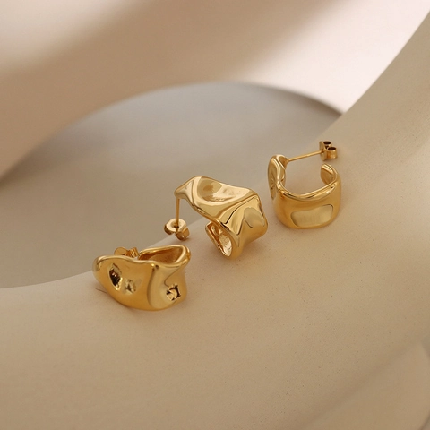 Titanium Steel C-Shaped Stud Earrings Irregular Geometric Minimalist 18K Gold Plated Ins Style Jewelry For Women