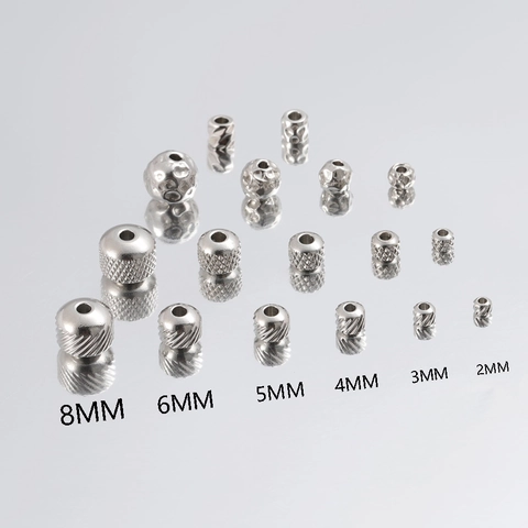 Textured Stainless Steel Beads Hammered Knurled Mesh Spacer Beads For DIY Jewelry Making Supplies Silver Color Polished