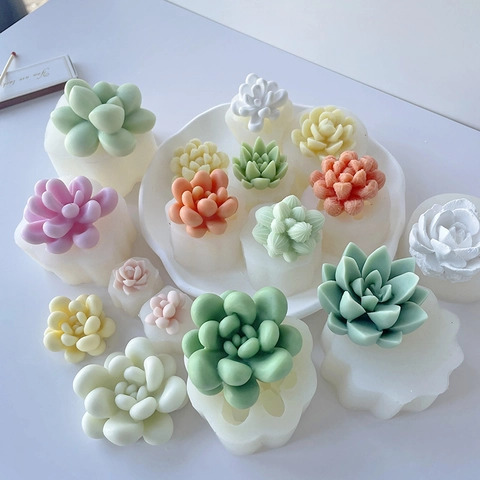 Succulent Silicone Mold 3D Cactus Flower Shape For DIY Handmade Candle Soap Gypsum Aromatherapy Craft Baking Decoration