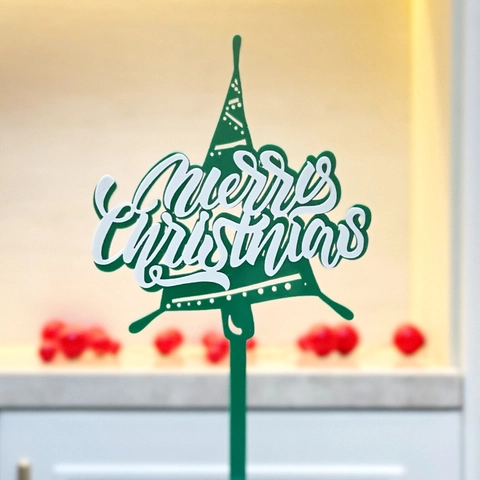 Merry Christmas Cake Toppers Acrylic Mirror Gold Red Iridescent Holiday Party Dessert Decoration Insert Topper