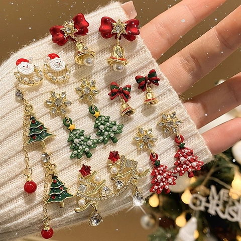 Weihnachtsbaum Schneeflocke Schleife Glocke Hängeohrringe Mit 925 Sterling Silber Ohrstecker Strass Künstliche Perle Festlicher Schmuck