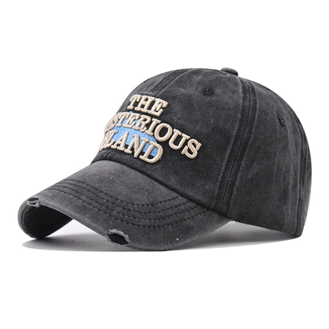 Gorra De Béisbol De Algodón Lavado Retro Visera Desgastada Bordado 3D Mysterious Island Ajustable Sombrero Vintage