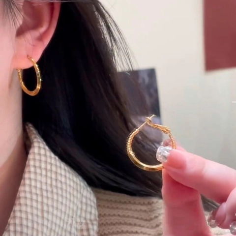 Geometric Round Hoop Earrings Copper With 925 Sterling Silver Earring Post 18K Gold Plated Minimalist Fashion For Women