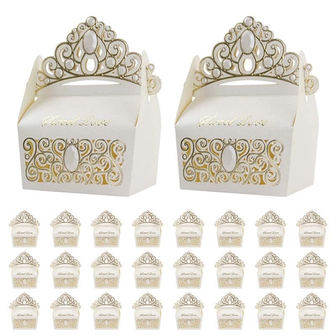 Crown Shape Candy Boxes Laser Cut Cardboard Hollow Out Gift Packaging Wedding Birthday Party Favors Sweet Love Elegant