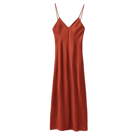 Satin Slip Maxi Dress Elegant V Neck Sleeveless Solid Color Satin Glossy Back Zipper Evening Socialite Party Women