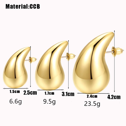Pendientes De Botón De Gota De Agua Pulido Brillante Gruesos Huecos Chapados En Metal Joyas Minimalistas Para Mujeres Con Pasador De Plata