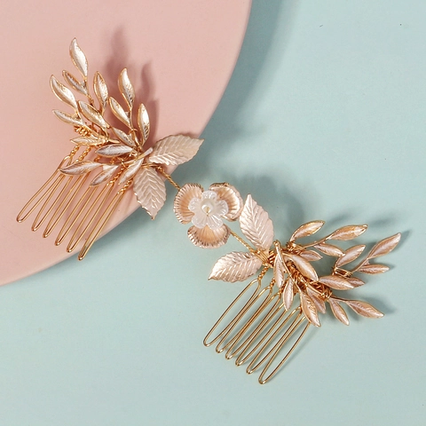 Handgefertigte Braut Haarkämme Elegante Legierung Blatt Harz Blumen Imitation Künstliche Perlen Hochzeit Bankett Kopfschmuck Für Frauen