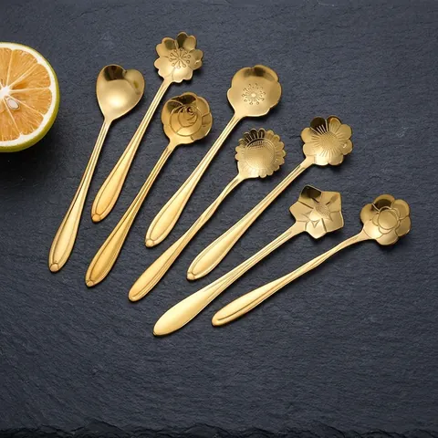 Cucchiai A Forma Di Fiore Acciaio Inossidabile Cucchiaio Per Caffè Dessert Sakura Rosa Cuore Manico Lungo Creativo Elegante