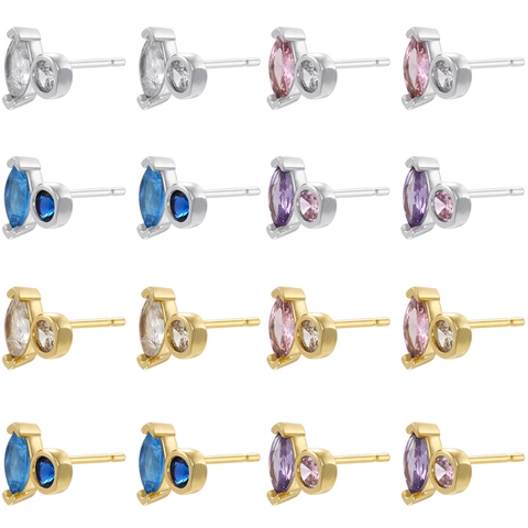 Marquise Round Zircon Stud Earrings Copper Colorful Tiny Inlaid Elegant Jewelry Women Accessory