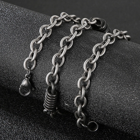 Collana Uomo Acciaio Titanio Catena O Molla Pendente Conico Gioielli Industrial Punk Street