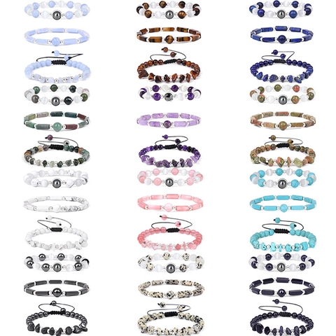 Natural Gemstone Beaded Bracelets Amethyst Agate Lapis Lazuli Healing Energy Elastic Handcrafted Boho Jewelry Women