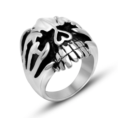 Skull Ring Titanium Steel Gothic Punk Retro Ghost Head Domineering Men Band Jewelry Heavy Metal Biker Style For Party