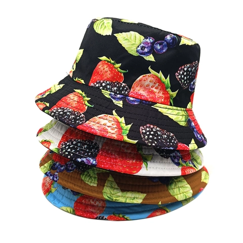 Chapeau Bob En Polyester Imprimé Fruits Réversible Protection Solaire Extérieur Femmes