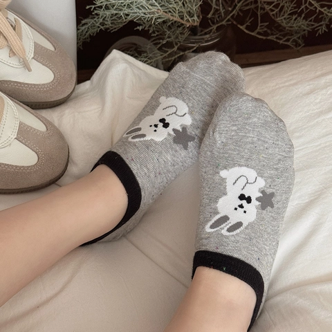 Chaussettes Invisibles Femmes Coton Respirant Antidérapant Motif Animal Dessin Animé Mignon Coupe Basse Style Japonais