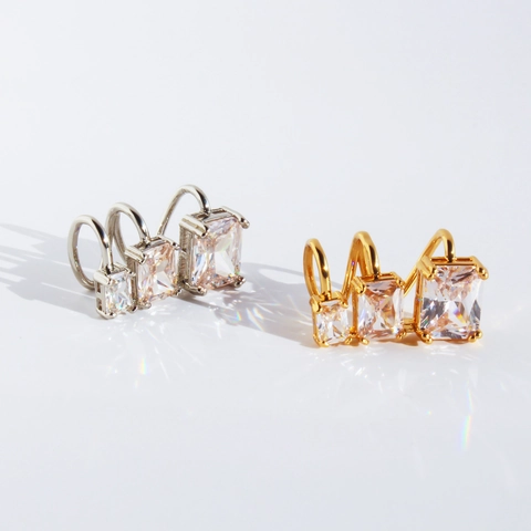 Light Luxury Geometric Square Zirconia Brass Ear Cuff Non Pierced Earrings Gold Silver Square Stud Earrings For Women