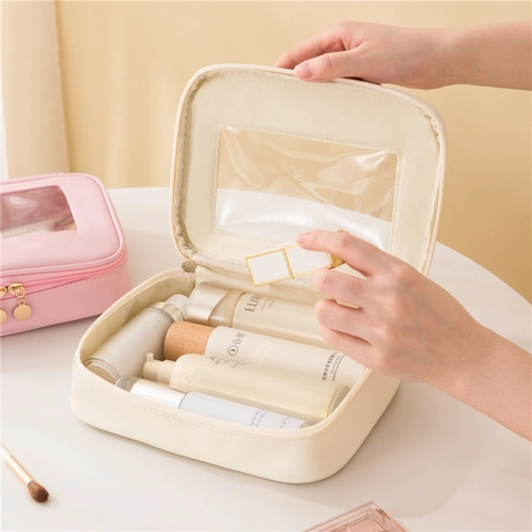Borsa Da Trucco Impermeabile In Pelle PU Con Finestra Trasparente Grande Capacità Beauty Case Da Viaggio Organizzatore Portatile