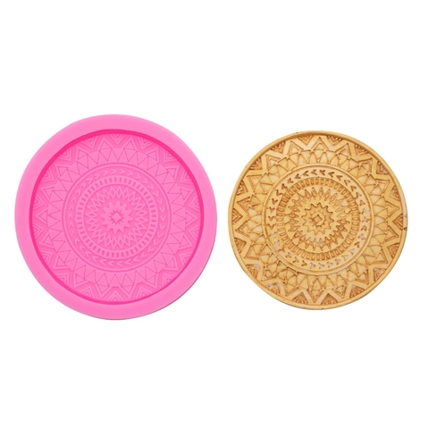 Mandala Round Silicone Mold Geometric Relief Pattern For DIY Coaster Resin Casting Plaster Soap Cake Decorating Tool