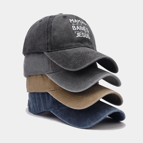 Casquette De Baseball En Coton Lavé Distressed Dad Hat Mamas Babies Jesus Imprimé Lettres Rétro Ajustable