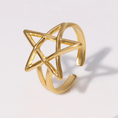 Minimalist Stainless Steel Star Open Ring Hollow Pentagram Adjustable Finger Jewelry For Women Niche Design Style