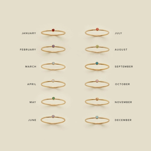 Birthstone Ring 18K Gold Plated Stainless Steel Minimalist Round Colorful Zircon Stackable Jewelry For Women