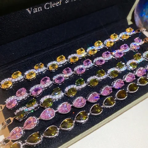 Pulsera De Eslabones De Cobre Con Circonita Cúbica Ovalada Pera Gota De Agua Joyería De Lujo Elegante Para Mujer