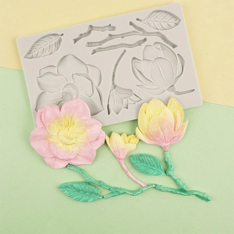 Camellia Magnolia Flower Leaf Relief Silicone Mold For Fondant Chocolate Resin Clay Cake Decoration Border DIY Craft