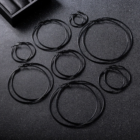Large Round Hoop Earrings Alloy Circle Jewelry With Stainless Steel Earring Post Black Gold Silver Exaggerated Retro Style