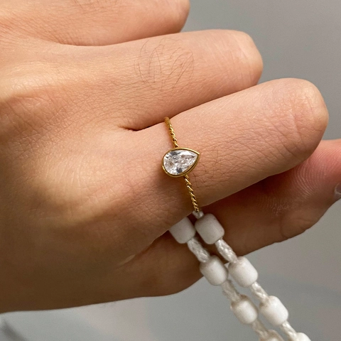 Sunburst Water Drop Zircon Ring And Pave Eternity Band Stackable Stainless Steel 18K Gold Plated Jewelry For Women