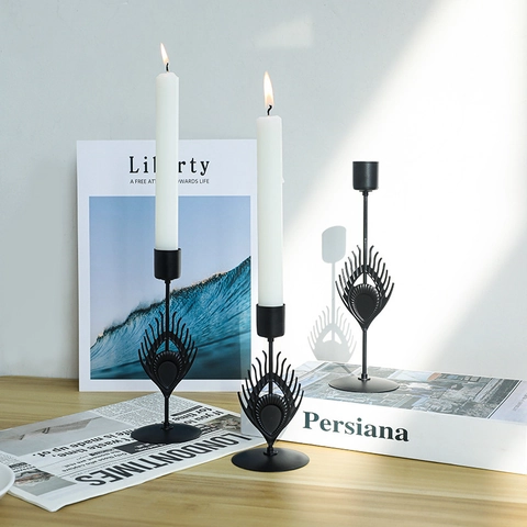 Nordic Iron Candlestick Holders Decorative Hollow Feather Taper Candles For Home Wedding Dining Table Centerpiece