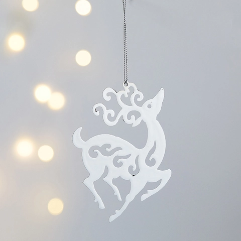 Christmas Tree Ornaments Metal Iron Hollow Out Snowflake Star Elk Bell Pendants Home Holiday Party Atmosphere Decorations