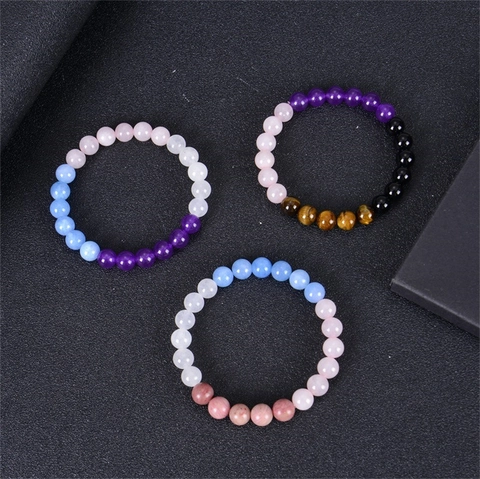 Pulsera de Cuentas de Cristal Natural para Mujer Soporte de Fertilidad Energía Curativa Aguamarina Cuarzo Rosa Joyería
