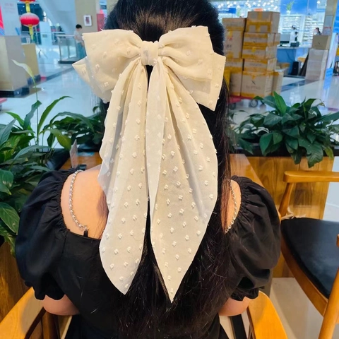 Pinza Para El Cabello Con Lazo Extragrande Y Cintas Largas Gasa Con Puntos Elegante Horquilla De Resorte Para Mujeres Cola De Caballo