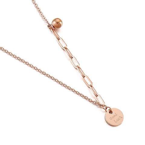 Collar Con Colgante Redondo Good Luck Acero Inoxidable Cadena Eslabones Asimétrica Abalorio Bola Joyería Minimalista Mujer