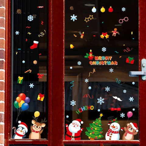 Adesivi Per Finestre Di Natale Decalcomanie Statiche PVC Riutilizzabili Decorazione Festiva Per Porte In Vetro Babbo Natale Pupazzo Di Neve