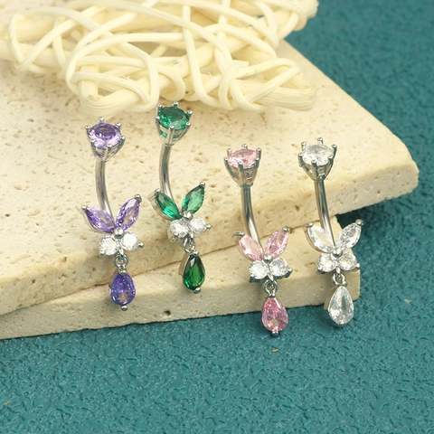 Piercing Ombelico Acciaio Inossidabile Rame Con Zirconia Cuore Farfalla Gioielli Per Il Corpo Per Donna