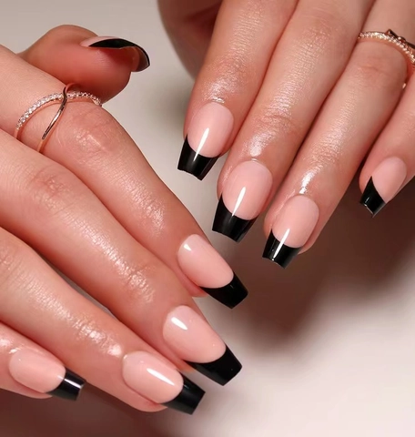 Künstliche Nägel Zum Aufkleben Französische Schwarze Spitze Nude Rosa Ballerina Form Künstliche Nägel Elegant