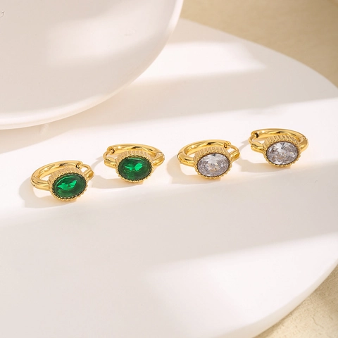Orecchini Huggie Con Zircone Ovale Acciaio Inossidabile Placcato Oro 18K Vintage Lusso Gioielli Con Pietre Colorate Per Donna