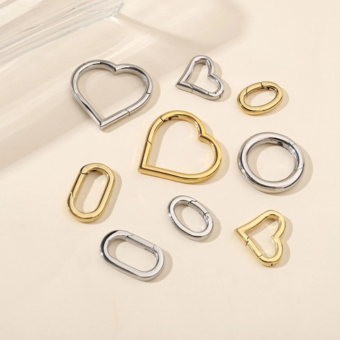 Stainless Steel Spring Clasps Mirror Polished Round Heart Oval Open Rings Jewelry Necklace Connectors For DIY Making