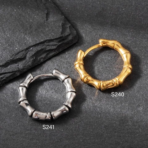 Bamboo Joint Hoop Earrings Stainless Steel Retro Segmented Ear Buckle Vintage Punk Streetwear Jewelry For Men Women