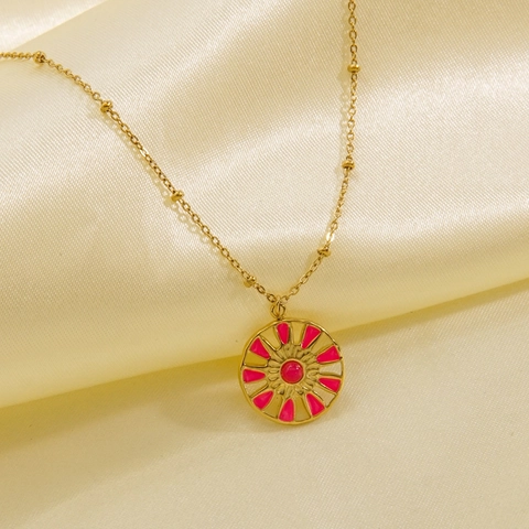 Collar Colgante Girasol Acero Inoxidable Chapado Oro 14K Esmalte Piedra Natural Joyería Dulce Para Mujeres