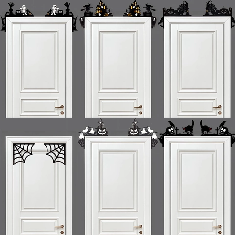 Décoration d'angle de Porte en Bois Halloween Silhouette Bois Noir Sorcière Fantôme Citrouille Squelette Toile d'Araignée Signes Décoratifs Pour d'Angle de Cadre de Maison
