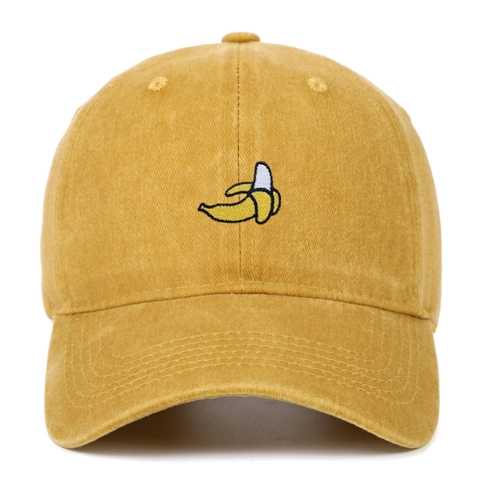 Washed Cotton Baseball Cap Retro Distressed Banana Embroidery Casual Sun Hat Adjustable For Men Women