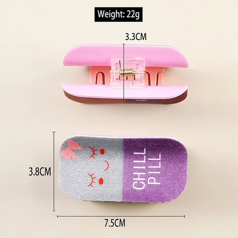 Creatieve Capsule Pill Shape Haarspeld Clip PVC Glitter Chill Pill Print Unieke Esthetische Haaraccessoire Voor Vrouwen