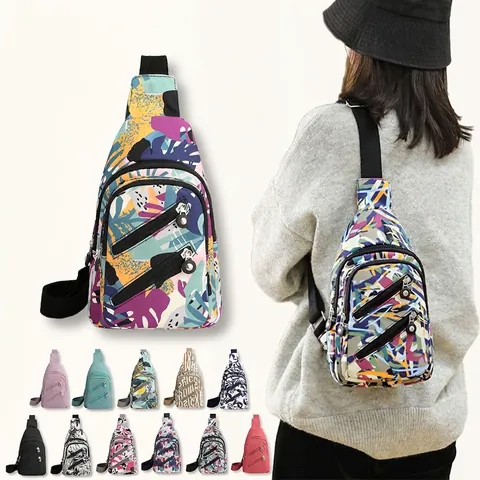 Women Chest Bag Waterproof Nylon Multiple Zipper Pockets Crossbody Waist Pack Casual Sports For Travel Outdoors
