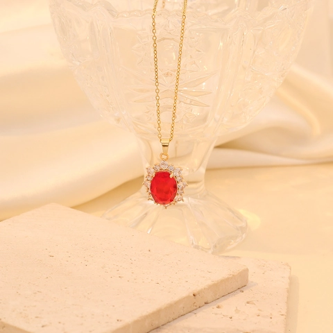 Oval Ei Anhänger Halskette Edelstahl Kupfer Mit Buntem Glas Strass Eleganter Modeschmuck Für Damen