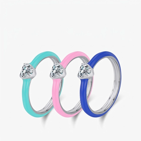 925er Sterlingsilber Herz Ring Bunte Emaille Tropföl Zirkonia Zierlicher Stapelbarer Fingerschmuck Für Frauen