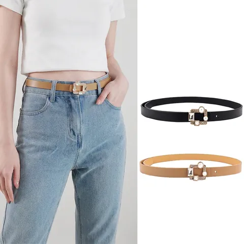Ceinture Fine Femme En Cuir PU Avec Boucle Carrée Strass Sangle Taille Chic Pour Robe Jeans Accessoires Décoratifs