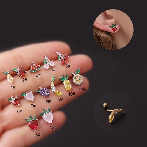Pendientes De Cartílago De Frutas Circón Colorido Acero Inoxidable Cierre De Rosca Helix Piercing Joyería Para Mujeres Niñas