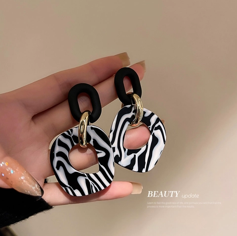 Zebra Streifen Acryl Tropfenohrringe Mit Silbernem Ohrstecker Geometrischer Retro Modeschmuck Für Damen